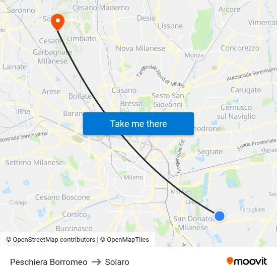 Peschiera Borromeo to Solaro map