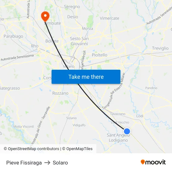 Pieve Fissiraga to Solaro map