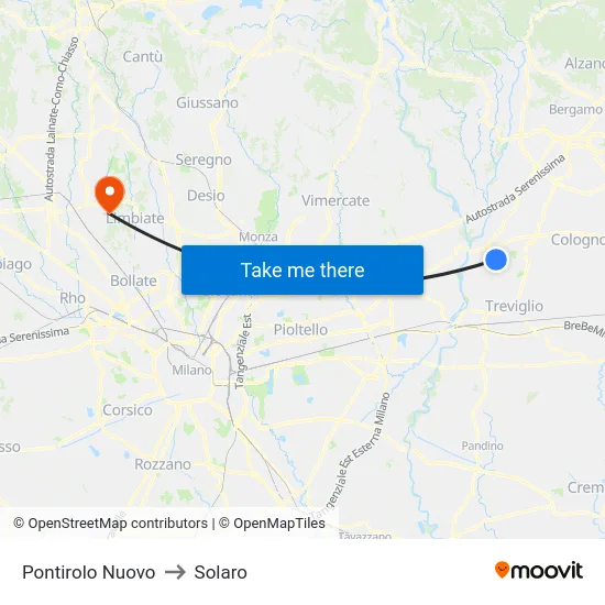 Pontirolo Nuovo to Solaro map