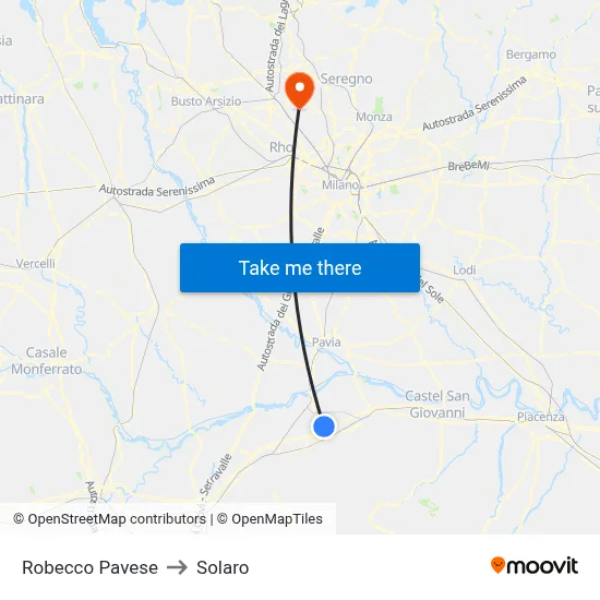 Robecco Pavese to Solaro map