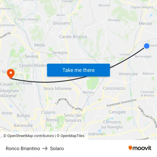 Ronco Briantino to Solaro map