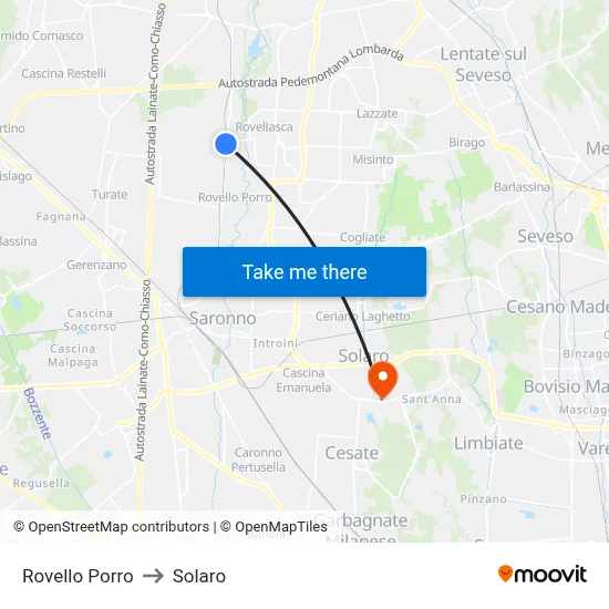 Rovello Porro to Solaro map