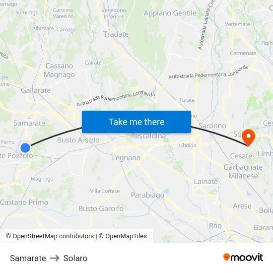 Samarate to Solaro map
