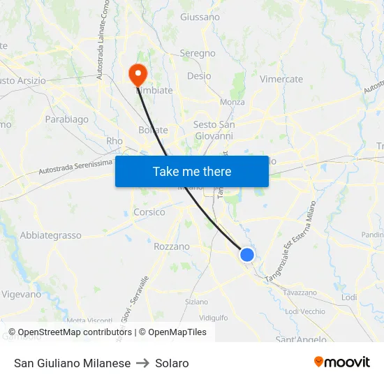 San Giuliano Milanese to Solaro map