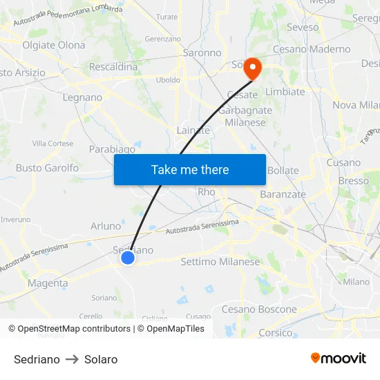 Sedriano to Solaro map