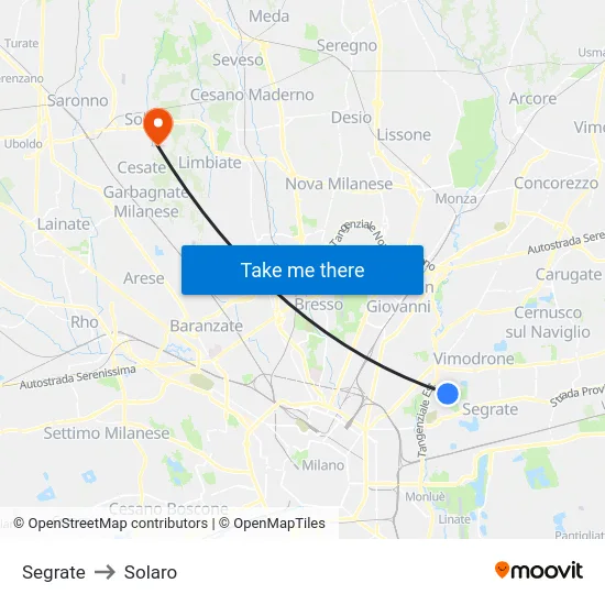 Segrate to Solaro map