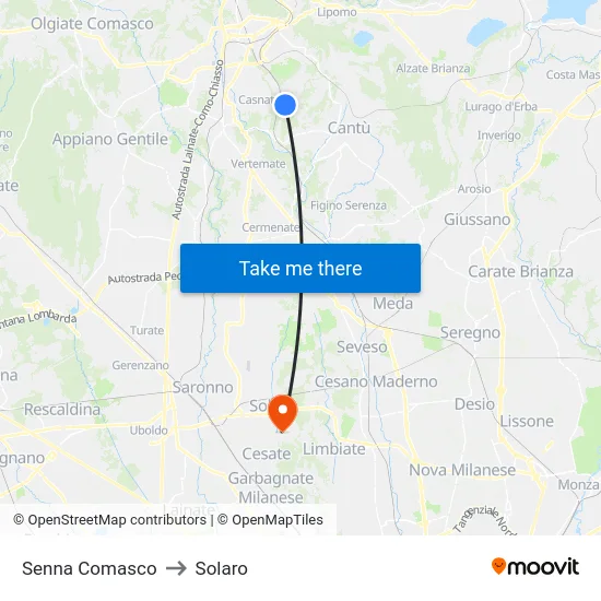 Senna Comasco to Solaro map