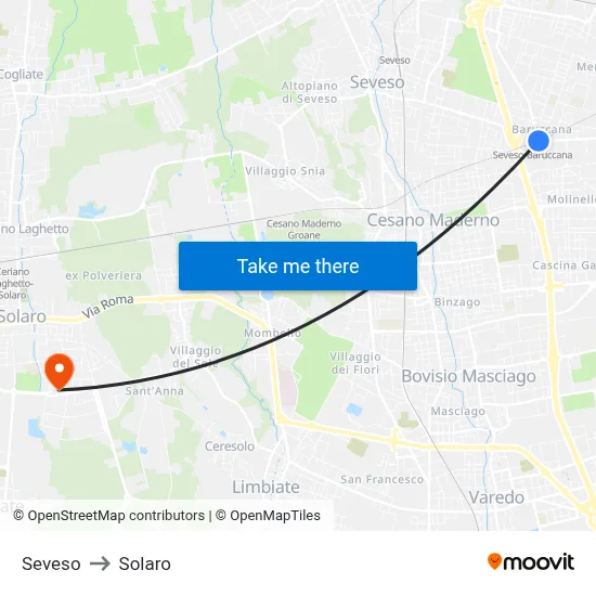 Seveso to Solaro map
