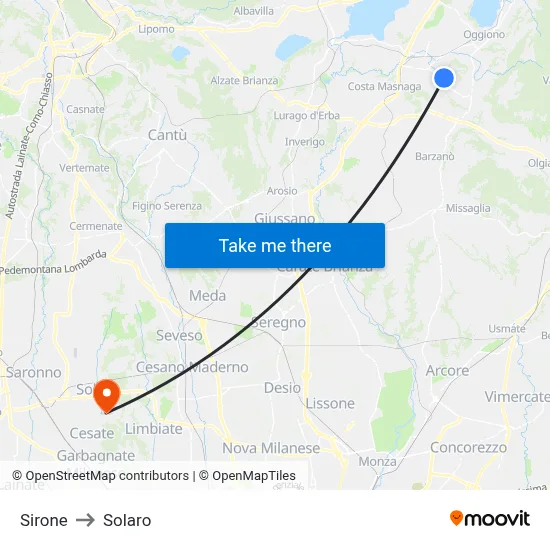Sirone to Solaro map
