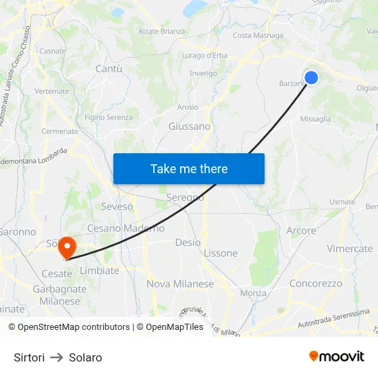 Sirtori to Solaro map