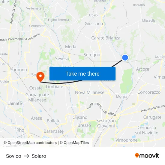 Sovico to Solaro map