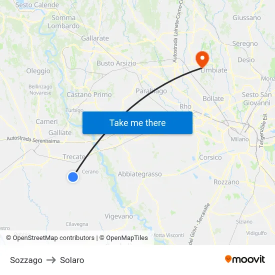 Sozzago to Solaro map