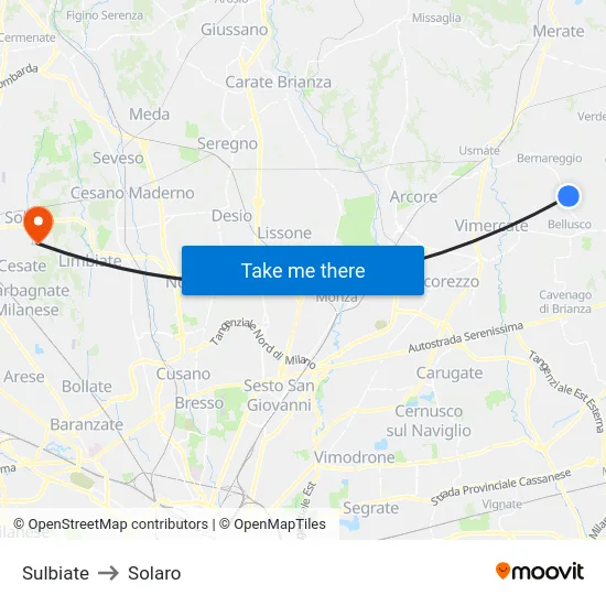 Sulbiate to Solaro map