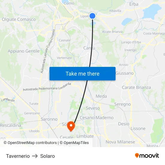Tavernerio to Solaro map