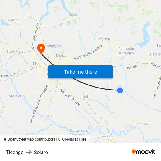 Ticengo to Solaro map