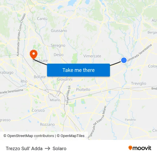 Trezzo Sull' Adda to Solaro map