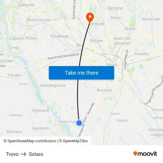 Trovo to Solaro map