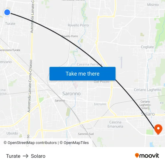 Turate to Solaro map