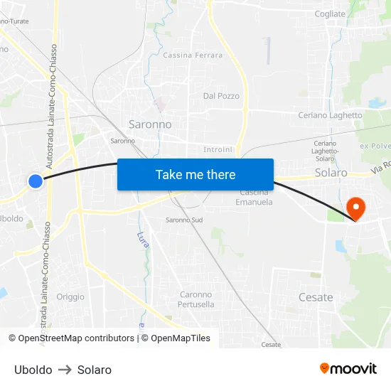 Uboldo to Solaro map