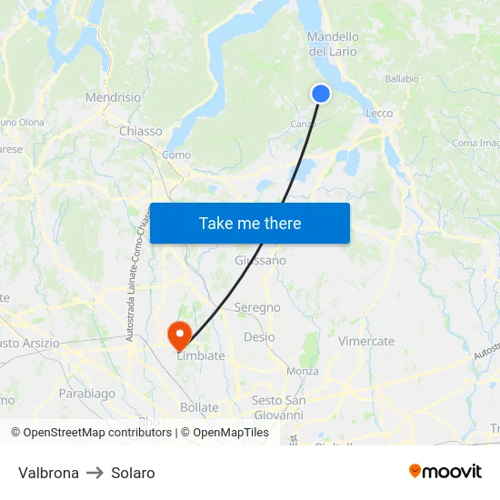 Valbrona to Solaro map