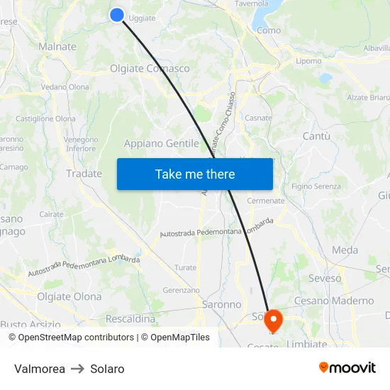Valmorea to Solaro map