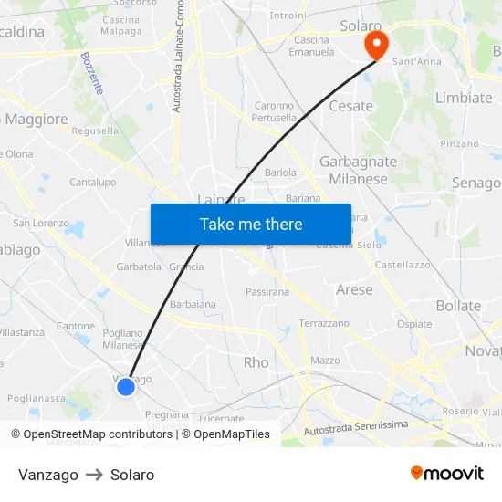 Vanzago to Solaro map