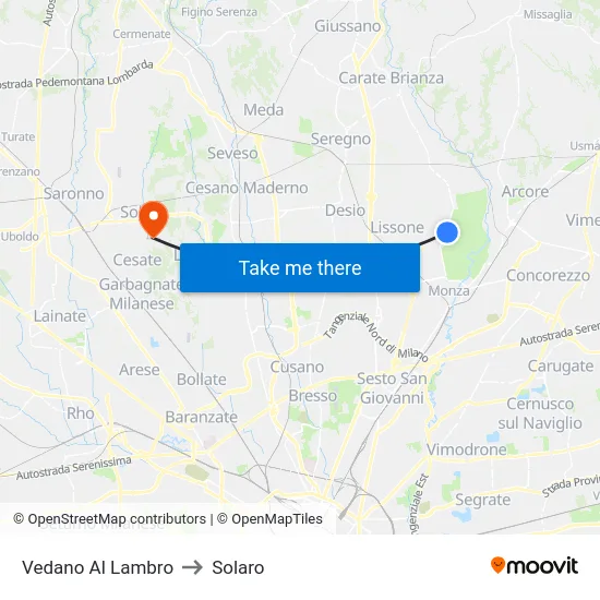 Vedano Al Lambro to Solaro map