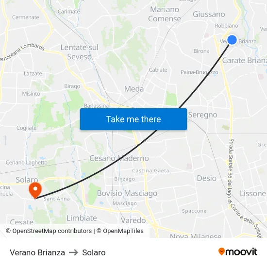 Verano Brianza to Solaro map