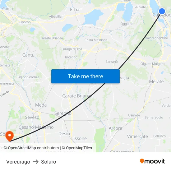 Vercurago to Solaro map