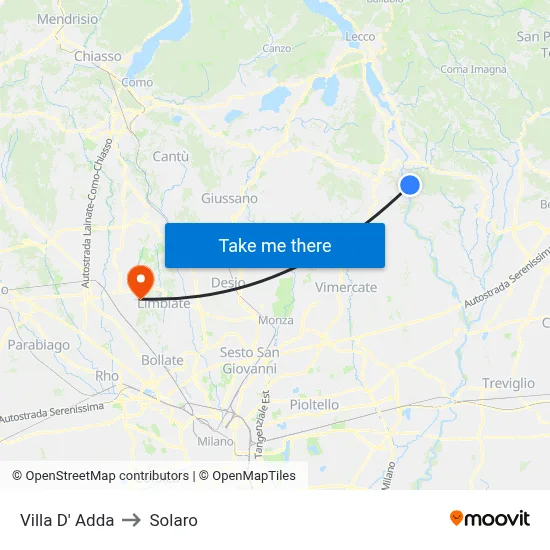 Villa D' Adda to Solaro map
