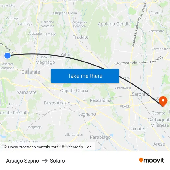 Arsago Seprio to Solaro map