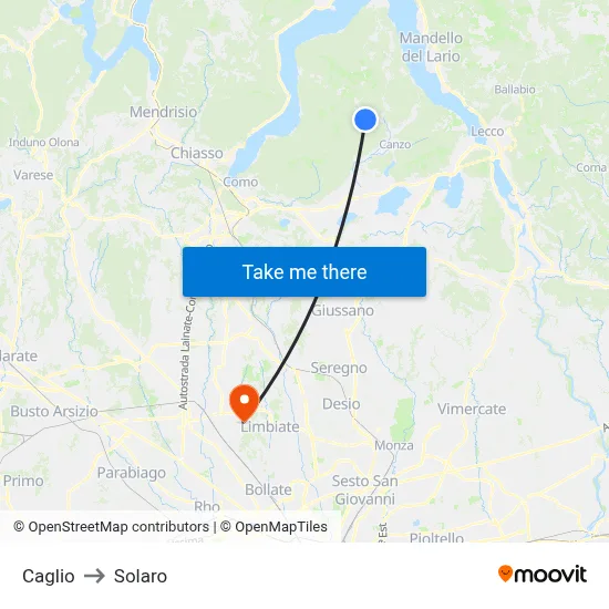 Caglio to Solaro map