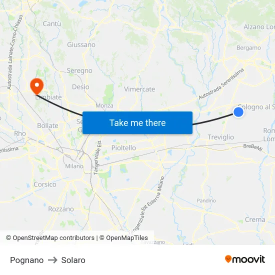 Pognano to Solaro map