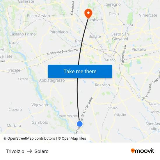 Trivolzio to Solaro map