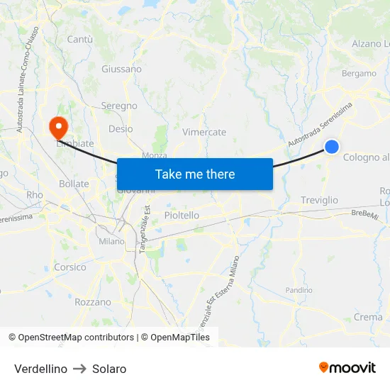 Verdellino to Solaro map