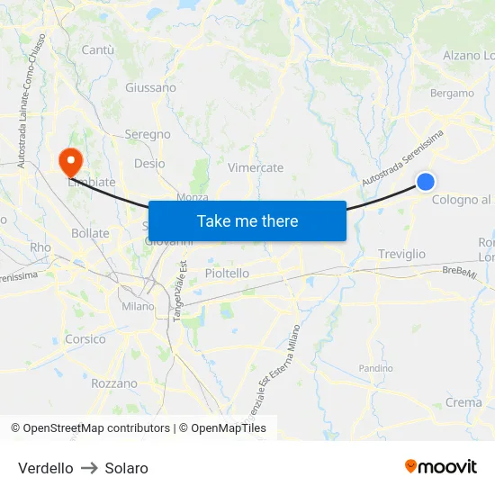 Verdello to Solaro map
