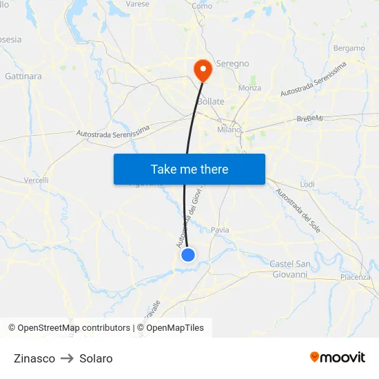 Zinasco to Solaro map