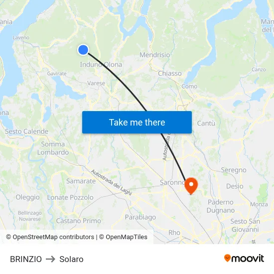 Brinzio to Solaro map