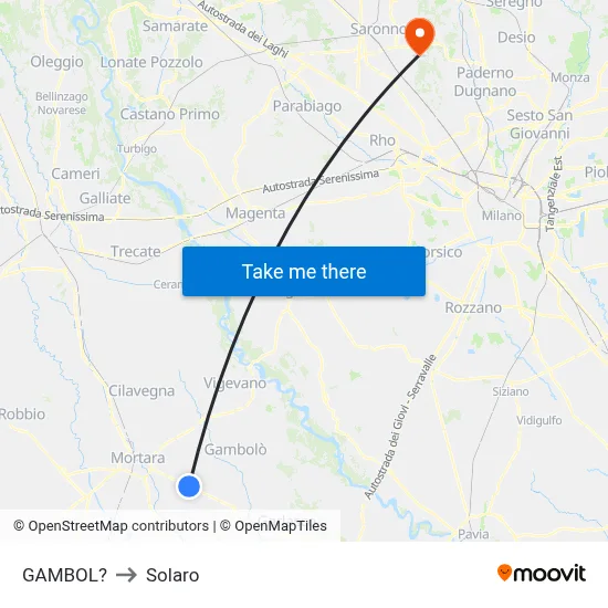 Gambol to Solaro map