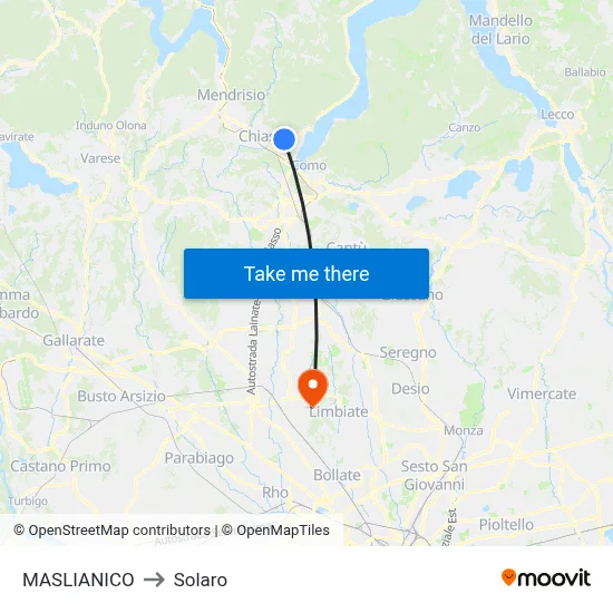 Maslianico to Solaro map