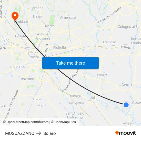 Moscazzano to Solaro map