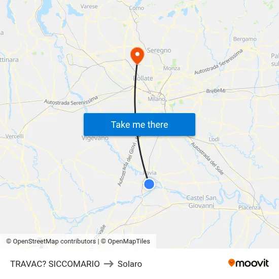 Travacò Siccomario to Solaro map