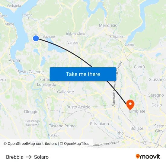 Brebbia to Solaro map