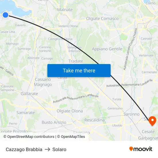 Cazzago Brabbia to Solaro map