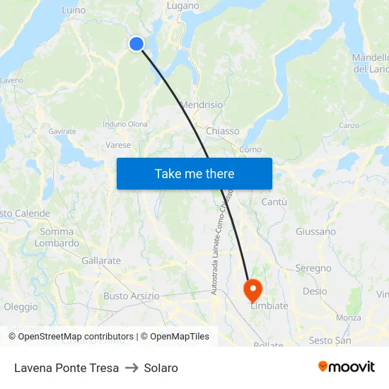 Lavena Ponte Tresa to Solaro map