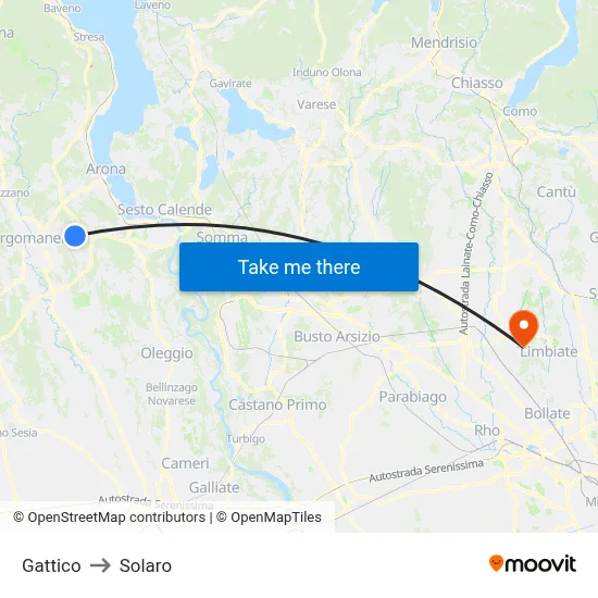 Gattico to Solaro map