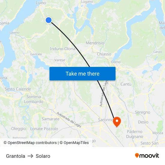 Grantola to Solaro map