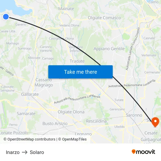 Inarzo to Solaro map