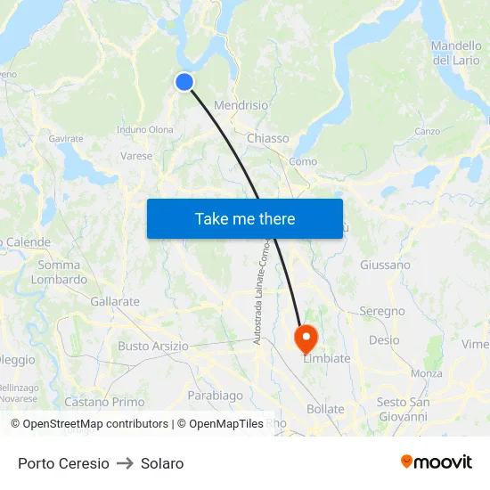 Porto Ceresio to Solaro map