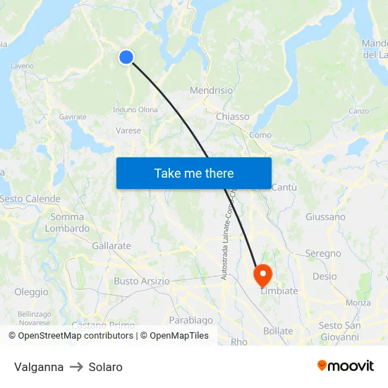Valganna to Solaro map
